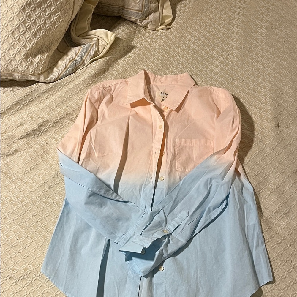 Style & Co. Pink and Blue Ombre Button Down Shirt